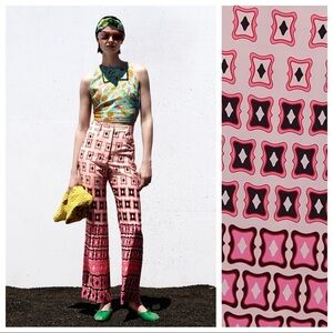 NWT. Zara Pink Printed High Waisted Pants/Trousers. Size S.